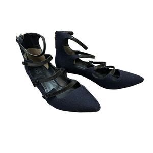 Tory Burch Navy Wool Stappy Block Heels